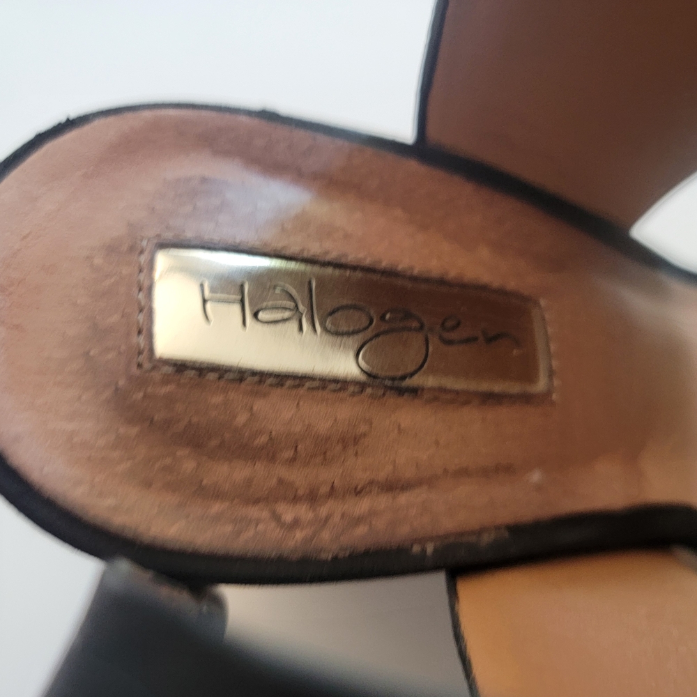 Halogen Haclarette-Lea Black and Tan Open Toe Wedge Sandals - Picture 10 of 11
